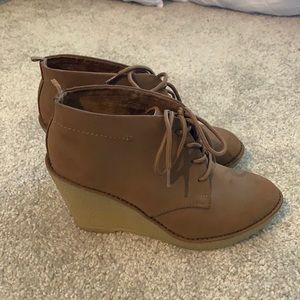 Dark Tan Suede-like Wedge Booties